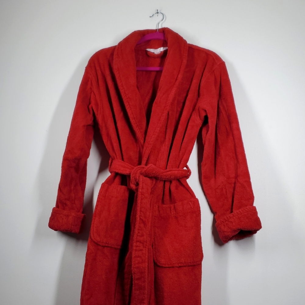 Vintage Y2K Victoria's Secret Red Cotton Terry Bathrobe Robe M 2004 - Picture 7 of 10